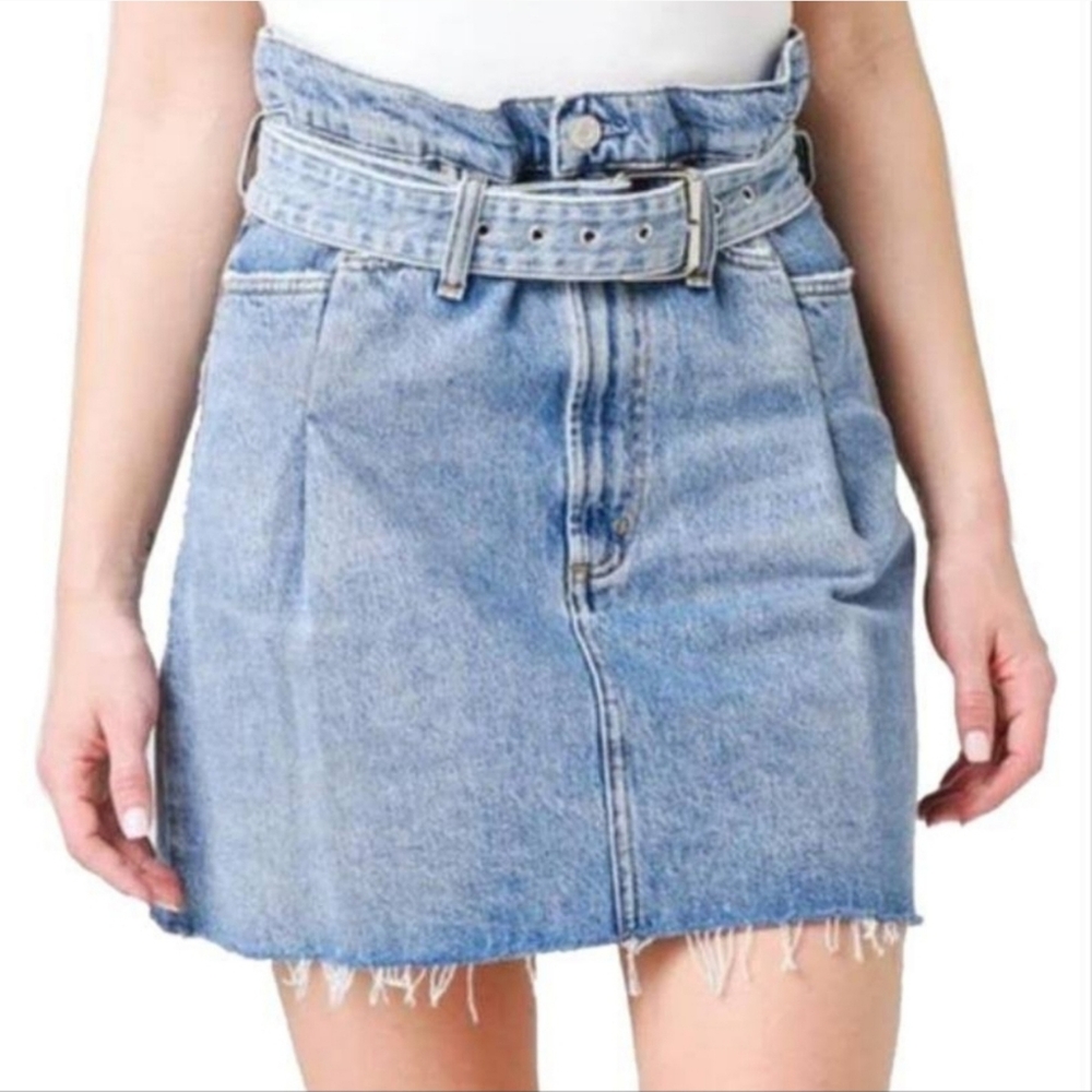 Agolde Belted Raw Hem Denim Skirt